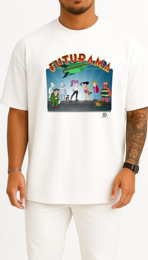Oversize Futurama Series And Season Folder İcons, Futurama Göğüs Tasarımlı Unisex T-Shirt