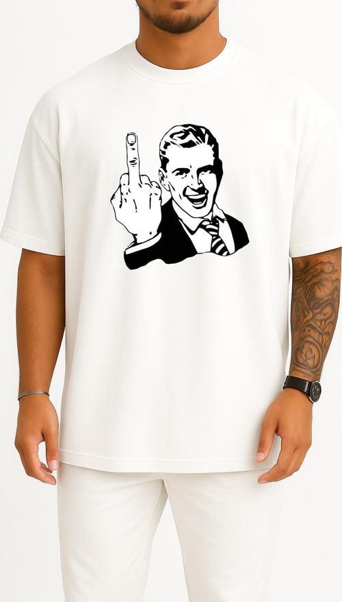 Oversize Orta Parmak Middle Finger Göğüs Tasarımlı Unisex T-Shirt