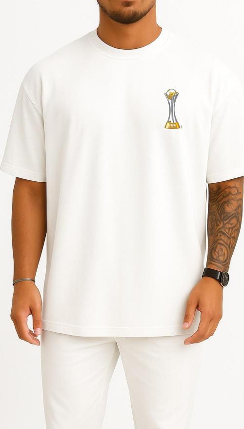 Oversize Dünya Kupası Logo Cep Tasarımlı Unisex T-Shirt