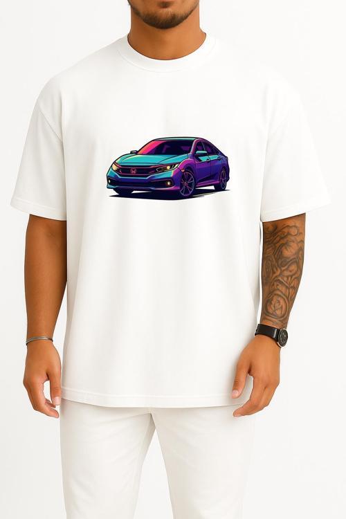 Oversize Honda Civic Fc5 Göğüs Tasarımlı Unisex T-Shirt