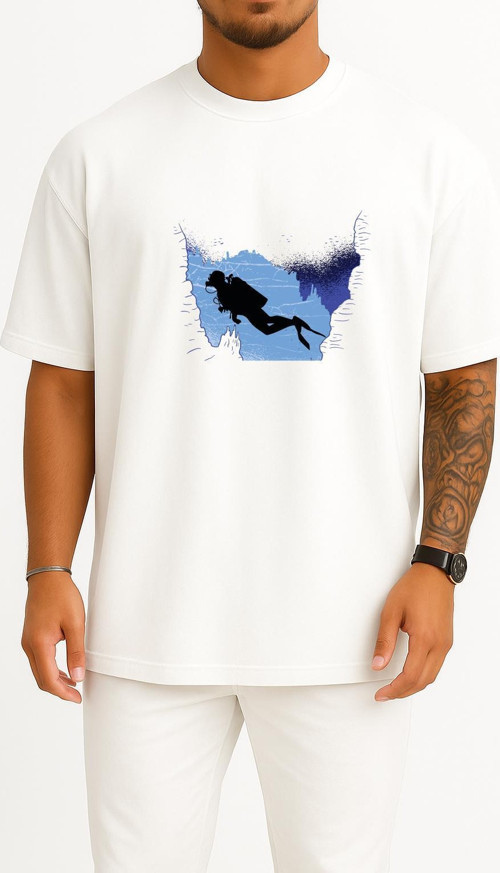Oversize Scuba Diving Göğüs Tasarımlı Unisex T-Shirt