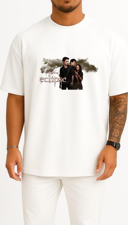 Oversize Bella Swan Edward Cullen Jacob Black The Twilight Saga Göğüs Tasarımlı Unisex T-Shirt