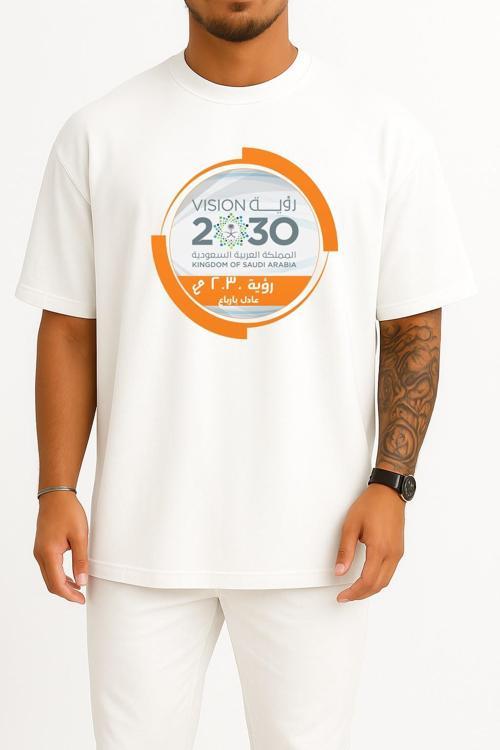 Oversize Saudi Vision 2030 Crown Prince Of Saudi Arabia Göğüs Tasarımlı Unisex T-Shirt