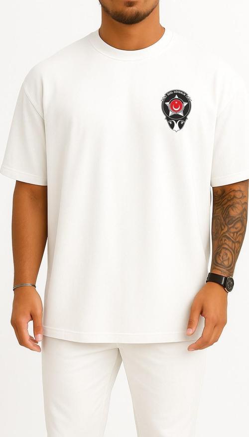 Oversize Özel Güvenlik Cep ve Sırt Tasarımlı Unisex T-Shirt