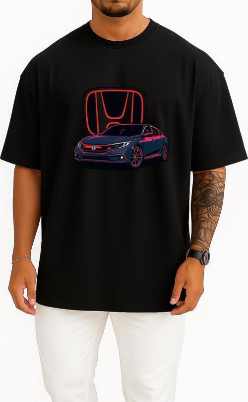 Oversize Honda Civic Fc5 H Logolu Göğüs Tasarımlı Unisex T-Shirt