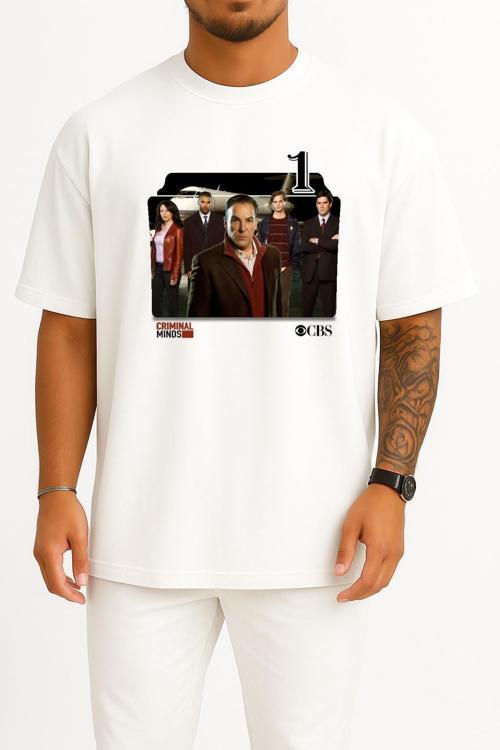 Oversize Criminal Minds Series And Season Folder İcons, Criminal Minds Göğüs Tasarımlı Unisex T-Shirt