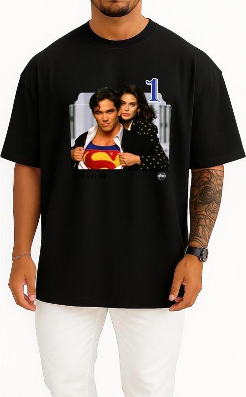 Oversize Lois And Clark Series And Season Folder İcons, Lois & Clark Göğüs Tasarımlı Unisex T-Shirt