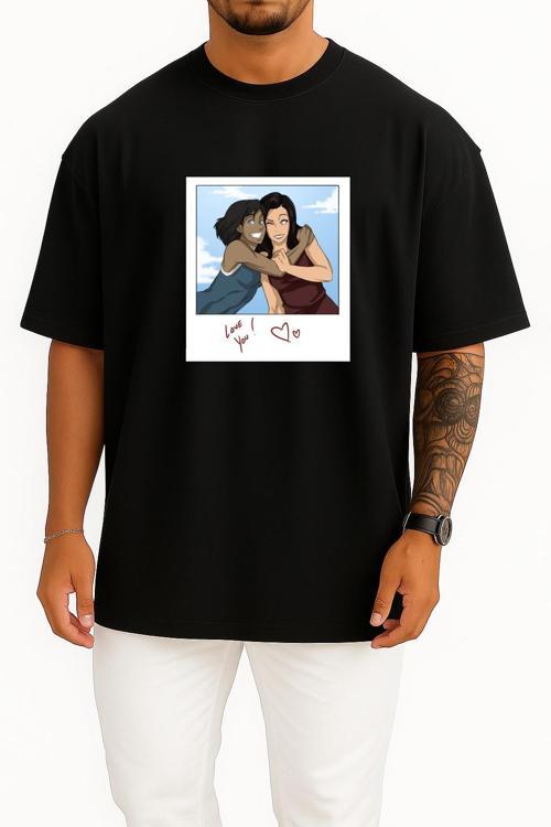 Oversize Korra Asami Sato Feeling Happiness Human Behavior Göğüs Tasarımlı Unisex T-Shirt