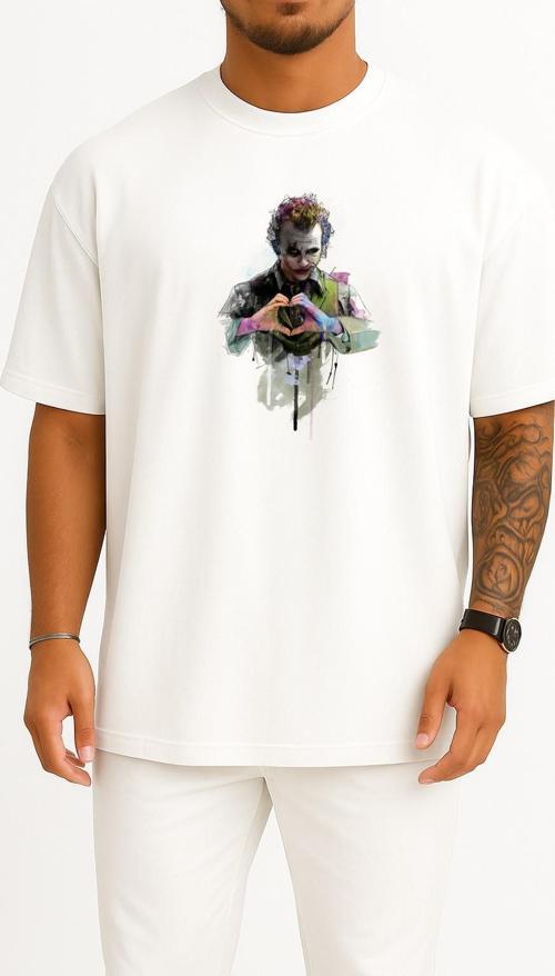 Oversize Joker Heath Ledger The Dark Knight Harley Quinn Batman Göğüs Tasarımlı Unisex T-Shirt