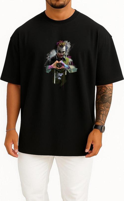 Oversize Joker Heath Ledger The Dark Knight Harley Quinn Batman Göğüs Tasarımlı Unisex T-Shirt