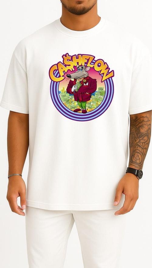Oversize Cashflow 101 Rich Dad Poor Göğüs Tasarımlı Unisex T-Shirt
