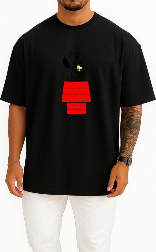 Oversize The Peanuts Snoopy İllustration, Snoopy Wood Göğüs Tasarımlı Unisex T-Shirt