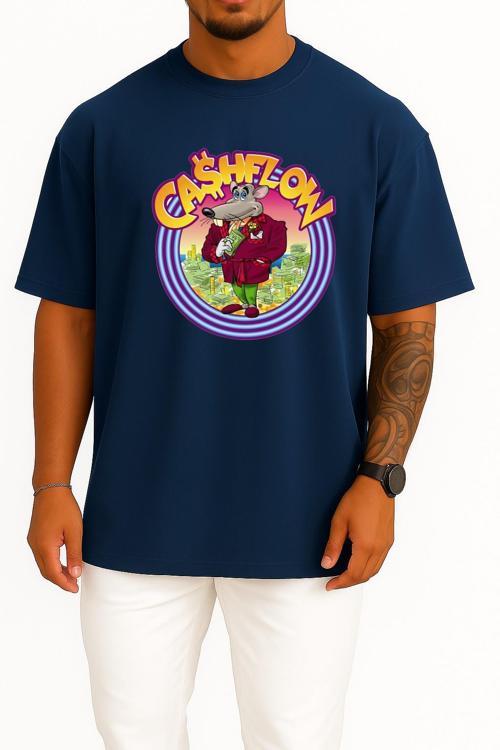 Oversize Cashflow 101 Rich Dad Poor Göğüs Tasarımlı Unisex T-Shirt