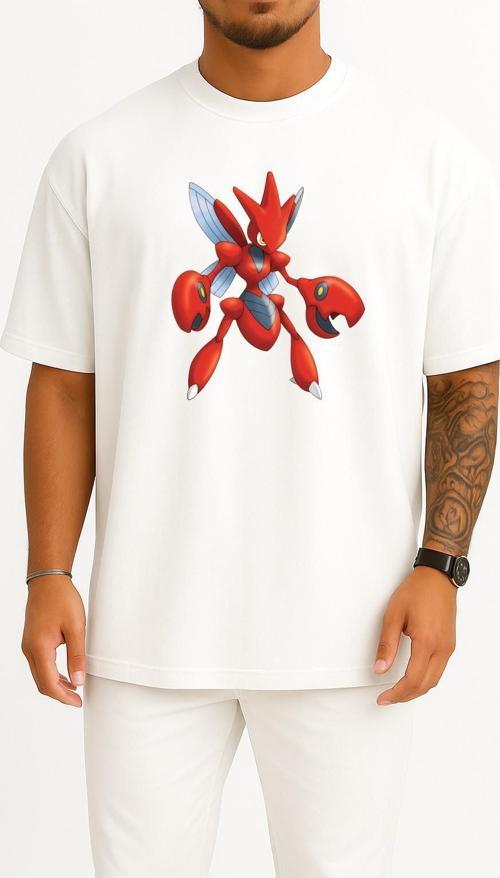 Oversize Pokémon Mystery Dungeon Explorers Of Darkness Time Scizor Pokémon Go Göğüs Tasarımlı Unisex T-Shirt
