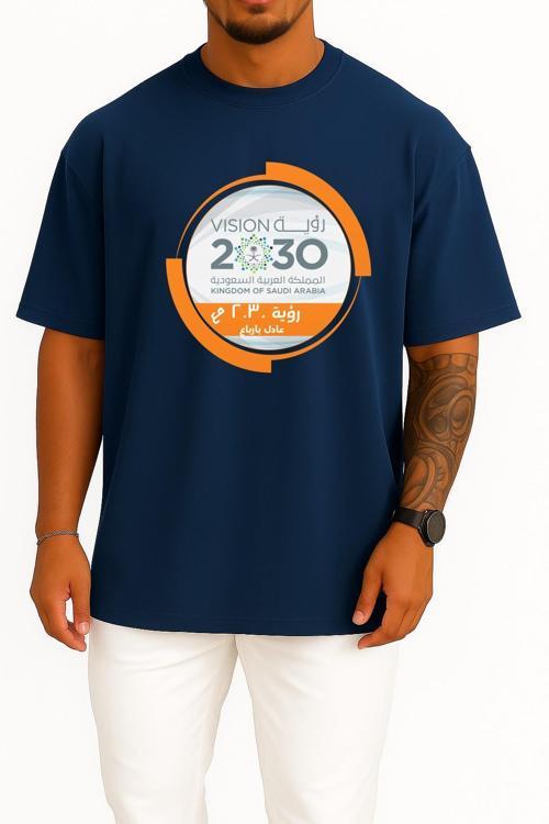 Oversize Saudi Vision 2030 Crown Prince Of Saudi Arabia Göğüs Tasarımlı Unisex T-Shirt