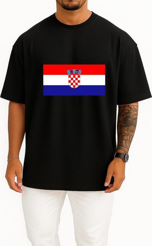 Oversize Flag Of Croatia Kingdom Of Croatia National Flag Göğüs Tasarımlı Unisex T-Shirt