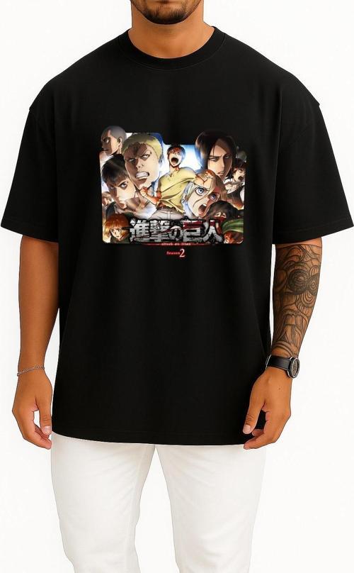Oversize Anime Icon 30, Shingeki No Kyojin Season 2 V1, Attack On Titan Season 2 Transparent Göğüs Tasarımlı Unisex T-Shirt