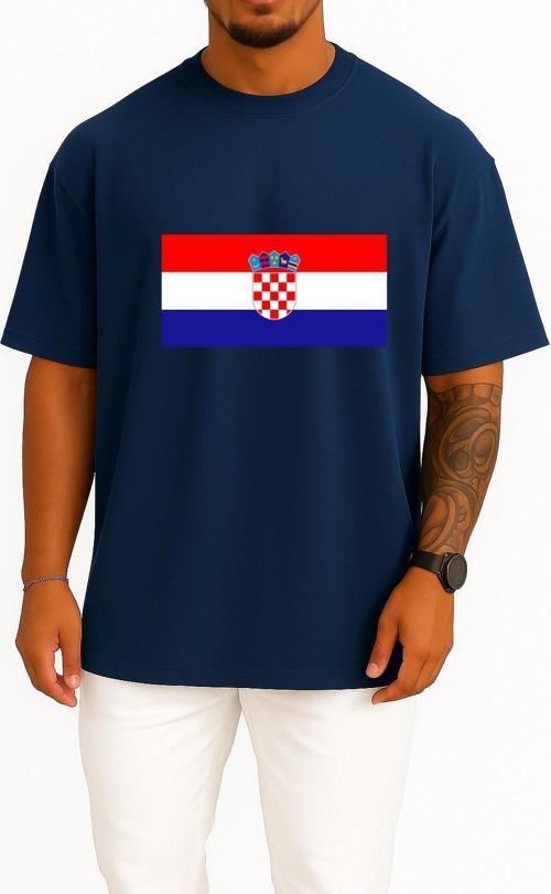 Oversize Flag Of Croatia Kingdom Of Croatia National Flag Göğüs Tasarımlı Unisex T-Shirt