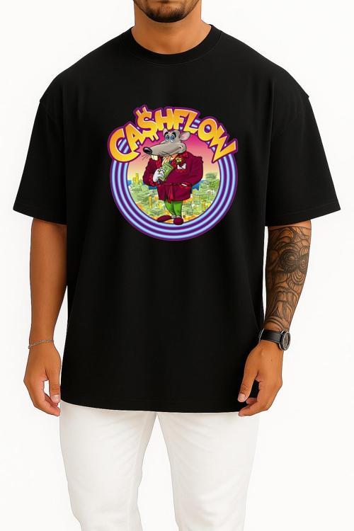 Oversize Cashflow 101 Rich Dad Poor Göğüs Tasarımlı Unisex T-Shirt