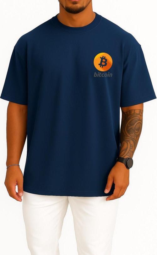 Oversize Logo Bitcoin Graphics Dark Web Bmp File Format Cep ve Sırt Tasarımlı Unisex T-Shirt