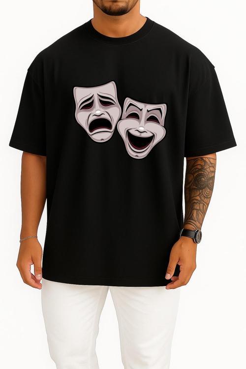 Oversize Tragedy Theatre Of Ancient Greece Comedy Drama Göğüs Tasarımlı Unisex T-Shirt