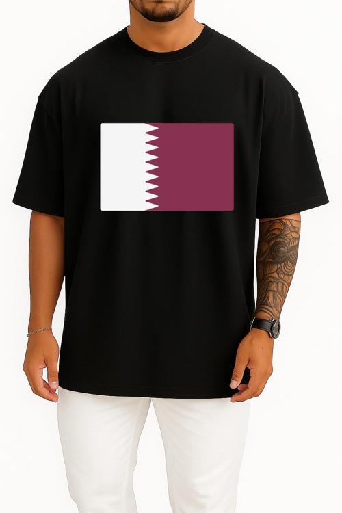 Oversize Flag Of Qatar - Katar Bayrağı Göğüs Tasarımlı Unisex T-Shirt