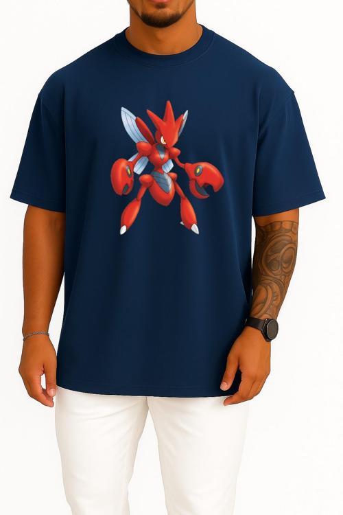 Oversize Pokémon Mystery Dungeon Explorers Of Darkness Time Scizor Pokémon Go Göğüs Tasarımlı Unisex T-Shirt
