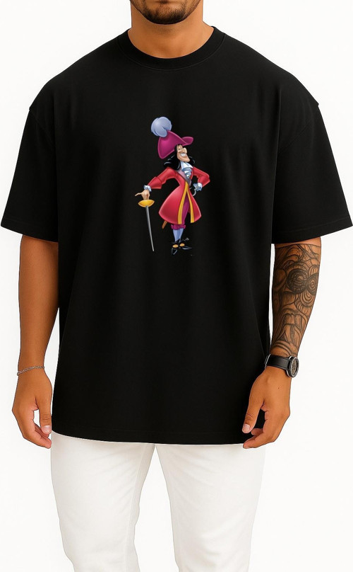 Oversize Captain Hook Digital İllustration, Captain Hook Peter Pan Göğüs Tasarımlı Unisex T-Shirt