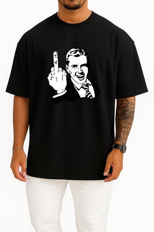 Oversize Orta Parmak Middle Finger Göğüs Tasarımlı Unisex T-Shirt