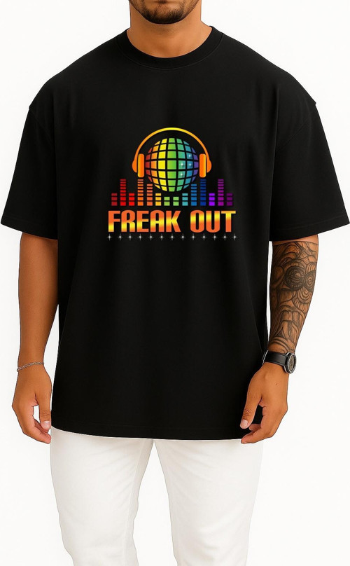 Oversize Freak Out Göğüs Tasarımlı Unisex T-Shirt
