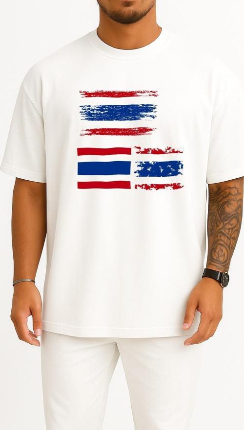 Oversize Flag Of Thailand Creative Design Göğüs Tasarımlı Unisex T-Shirt