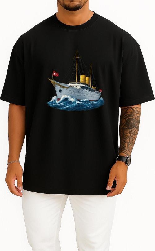 Oversize Tcg Savarona Göğüs Tasarımlı Unisex T-Shirt