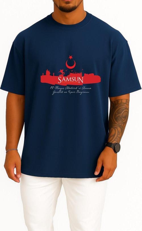 Oversize Ss Bandırma Mustafa Kemal'in Samsun'a Çıkışı Göğüs Tasarımlı Unisex T-Shirt