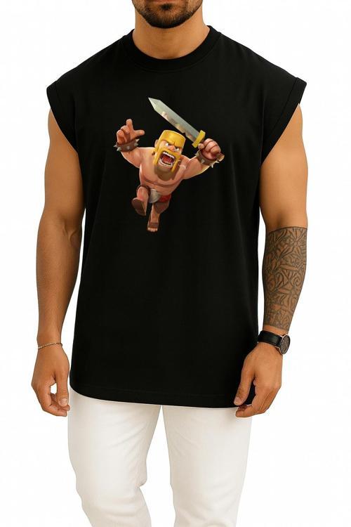 Oversize Clash Of Clans Barbarian İllustration Göğüs Tasarımlı Atlet