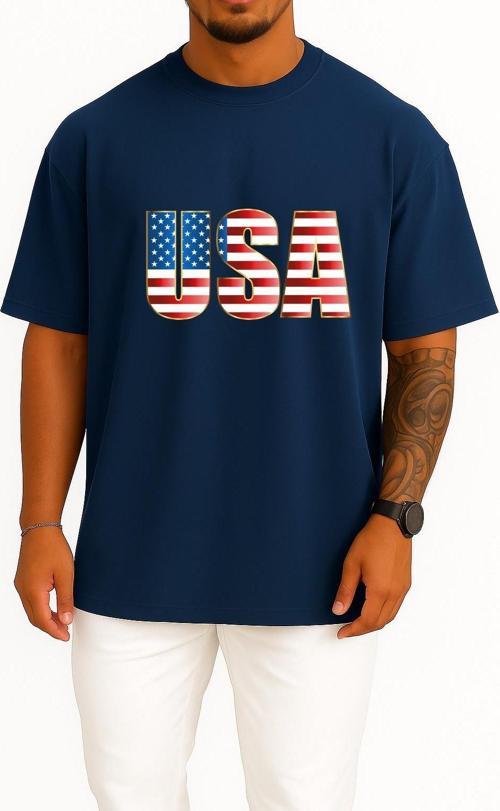 Oversize United States Of America - Amerika Birleşik Devletleri Göğüs Tasarımlı Unisex T-Shirt