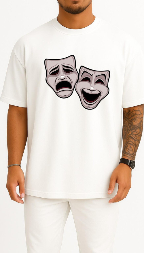 Oversize Tragedy Theatre Of Ancient Greece Comedy Drama Göğüs Tasarımlı Unisex T-Shirt
