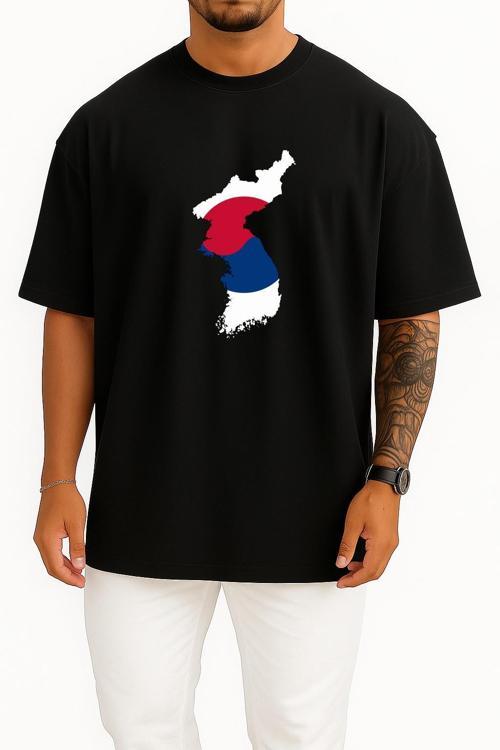 Oversize South Korea Göğüs Tasarımlı Unisex T-Shirt