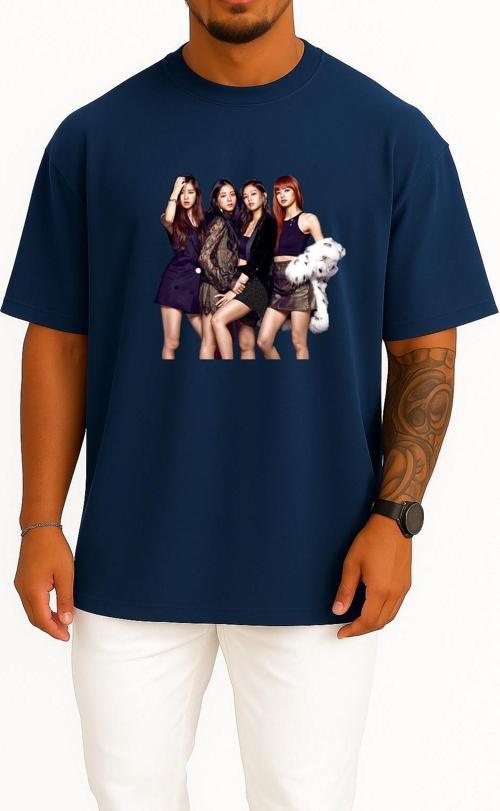 Oversize Blackpınk Magazine Gq K-Pop Elle Göğüs Tasarımlı Unisex T-Shirt