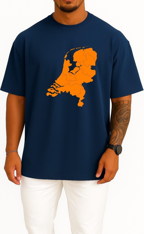 Oversize Netherlands Map Hollanda Ülke Haritası Göğüs Tasarımlı Unisex T-Shirt