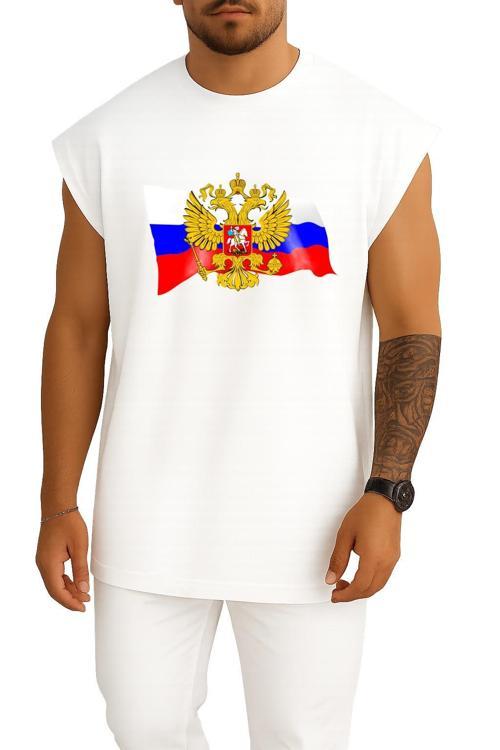 Oversize Coat Of Arms Of Russia Flag Russia Day Göğüs Tasarımlı Atlet