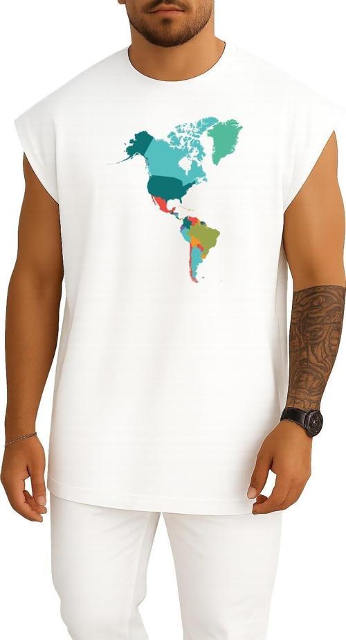 Oversize Amerika Kıtası Haritası Göğüs Tasarımlı Atlet