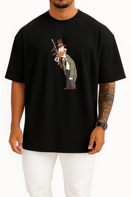 Oversize American Pekin Duck Mallard Bird, Gangster Göğüs Tasarımlı Unisex T-Shirt