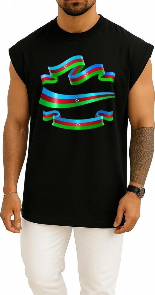 Oversize Azerbaycan Bayrağı Göğüs Tasarımlı Atlet