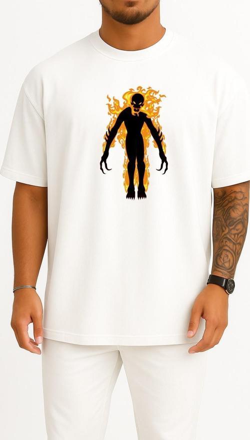 Oversize Scp Foundation Fan Art Drawing, Burning Man Göğüs Tasarımlı Unisex T-Shirt