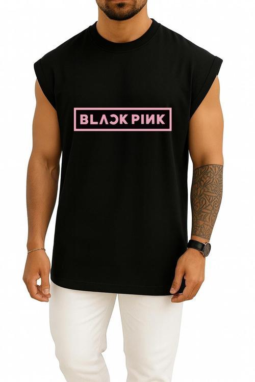 Oversize Black Pink K-Pop Göğüs Tasarımlı Atlet