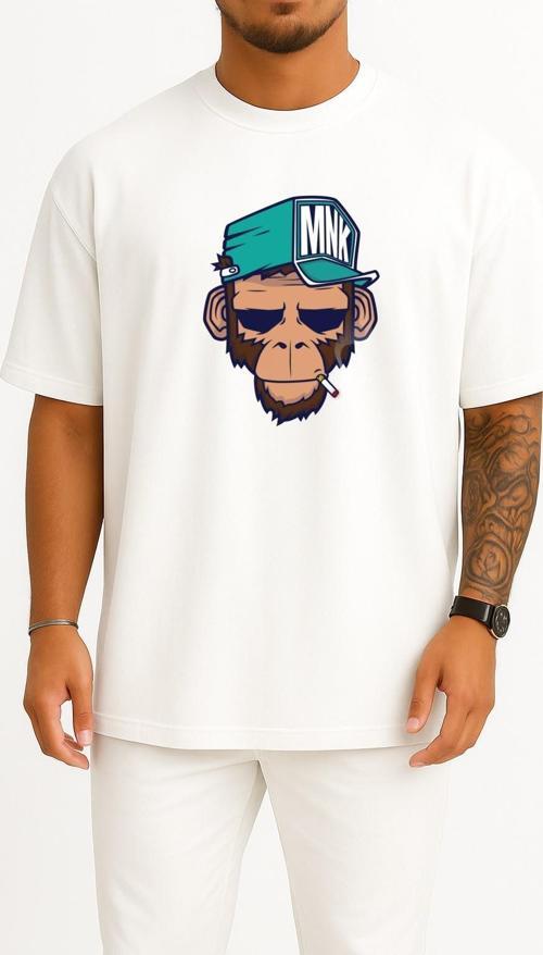 Oversize Monkey Drawing Illustration Nyse - Maymun Göğüs Tasarımlı Unisex T-Shirt