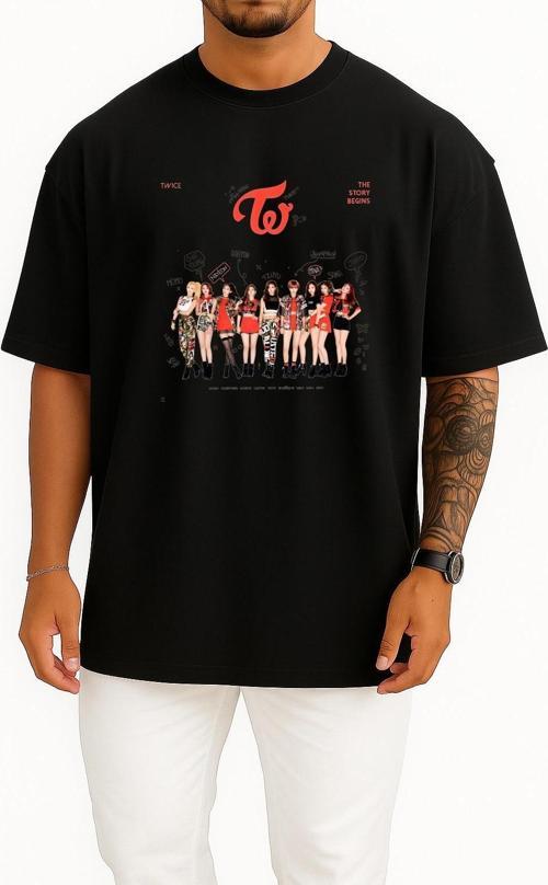 Oversize Twıce The Story Begins Cheer Up K-Pop Music Göğüs Tasarımlı Unisex T-Shirt