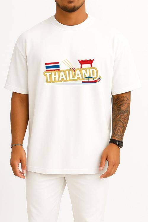 Oversize Thailand Logo, Flag Of Thailand Logo Göğüs Tasarımlı Unisex T-Shirt