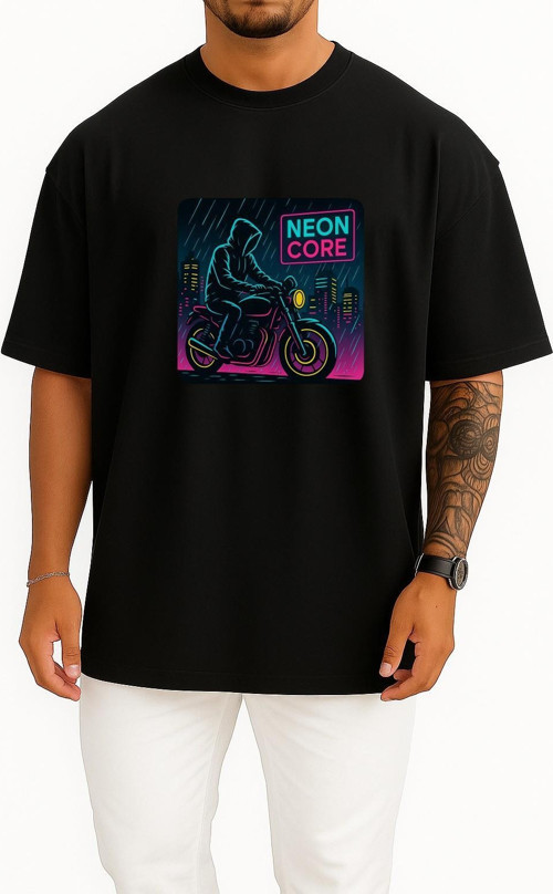 Oversize Neon City Rider Private Design Göğüs Tasarımlı Unisex T-Shirt