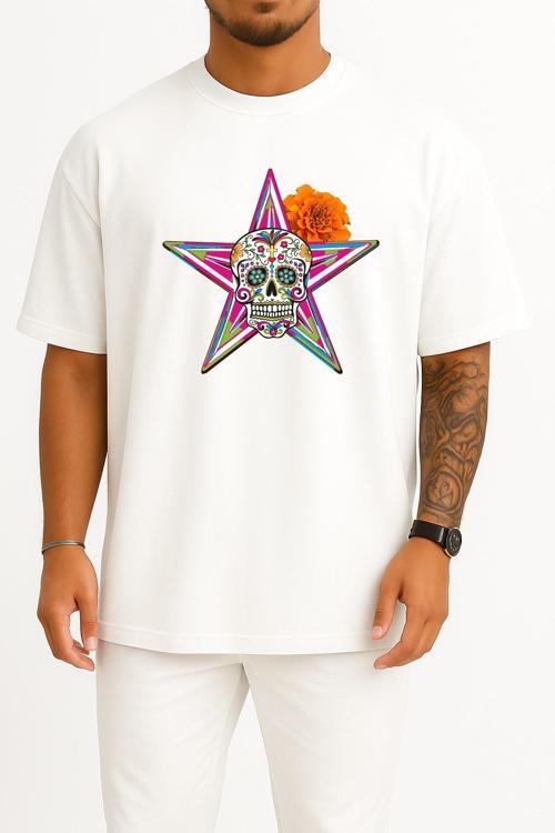 Oversize Calavera Day Of The Dead The Gangster Of Love Death Göğüs Tasarımlı Unisex T-Shirt